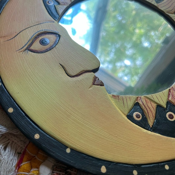 Vintage 90s Sun and Moon Wall Mirror - Black and Yellow 11.5" - Picture 3 of 10